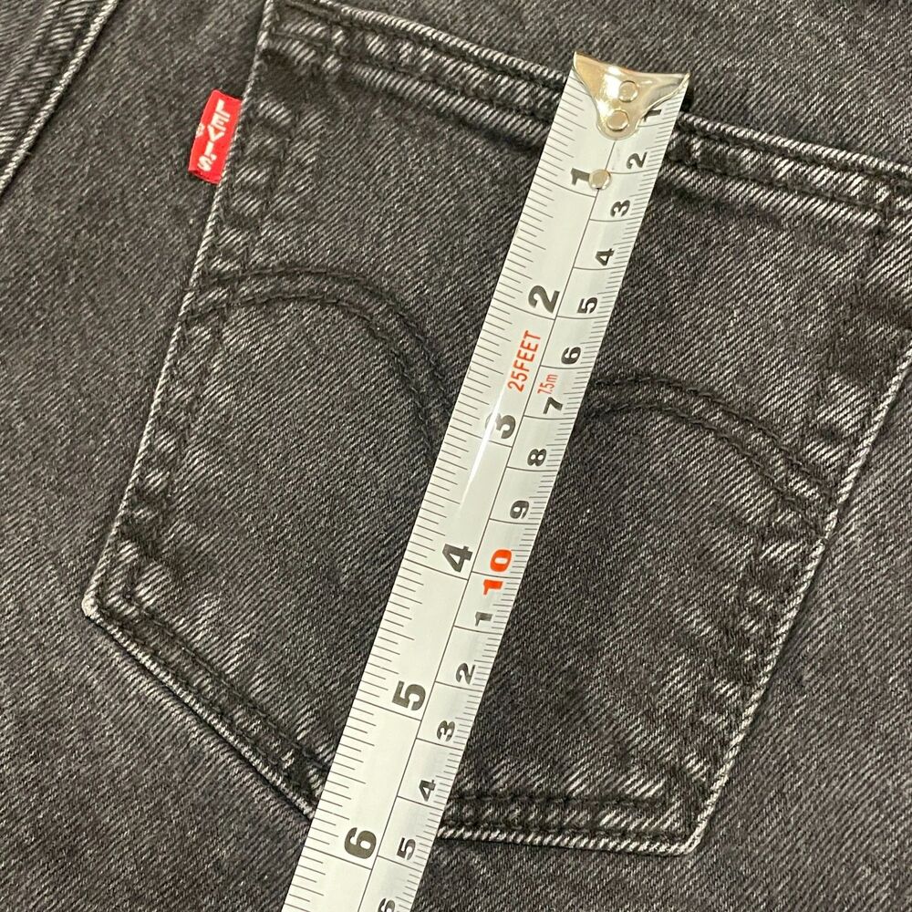 ~ LEVI'S 26 Ribcage Shorts Boho Cut Offs Button Fly Denim Black/Gray Fray Rolled - Picture 11 of 14